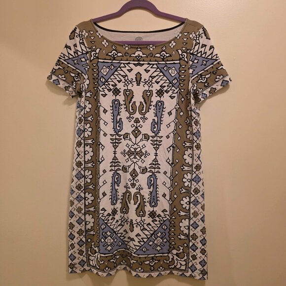 Tory Burch Pima Cotton Short Sleeve Multicolor Shift Dress M - Picture 1 of 4